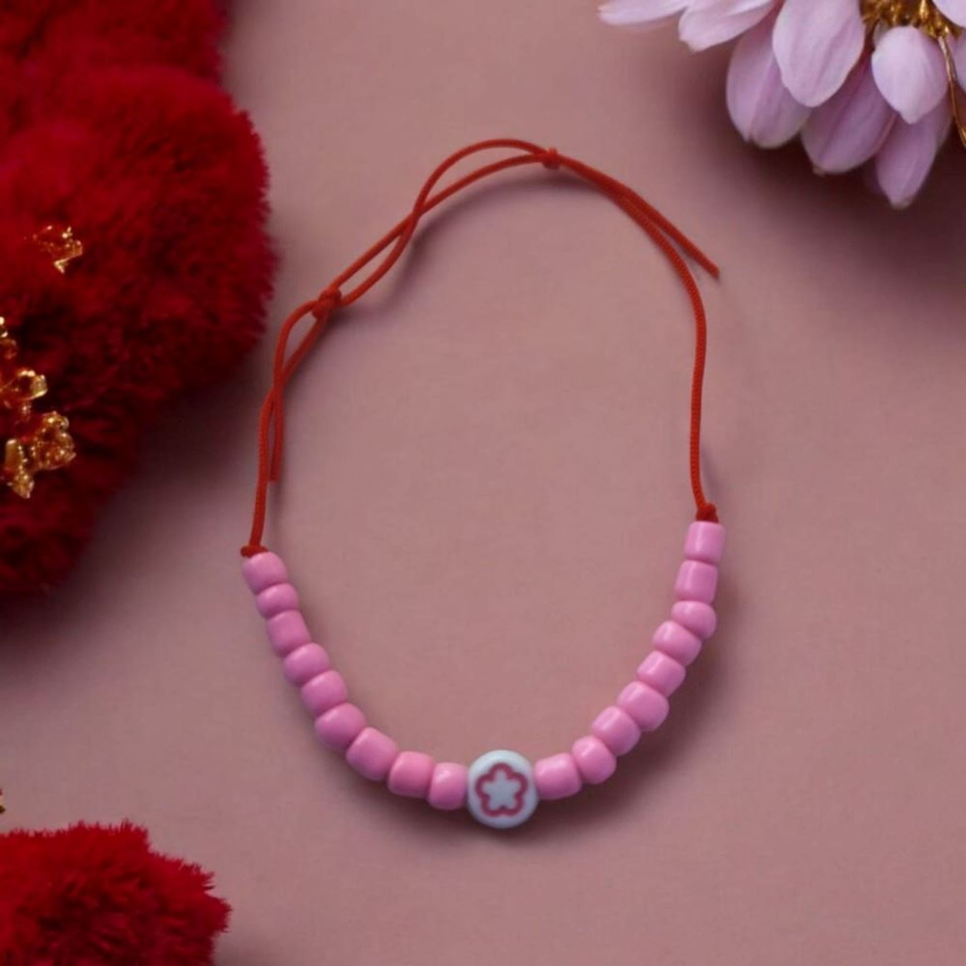 Ayarlanabilir Pembe Çiçek ve Bileklik